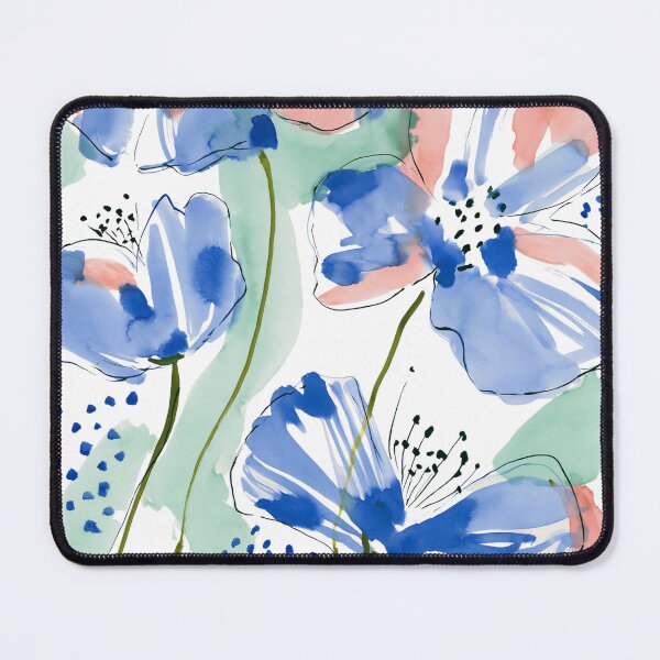 Item preview, Coral & Blue Watercolor Floral Pattern designed and sold by Ramona-Gliga.