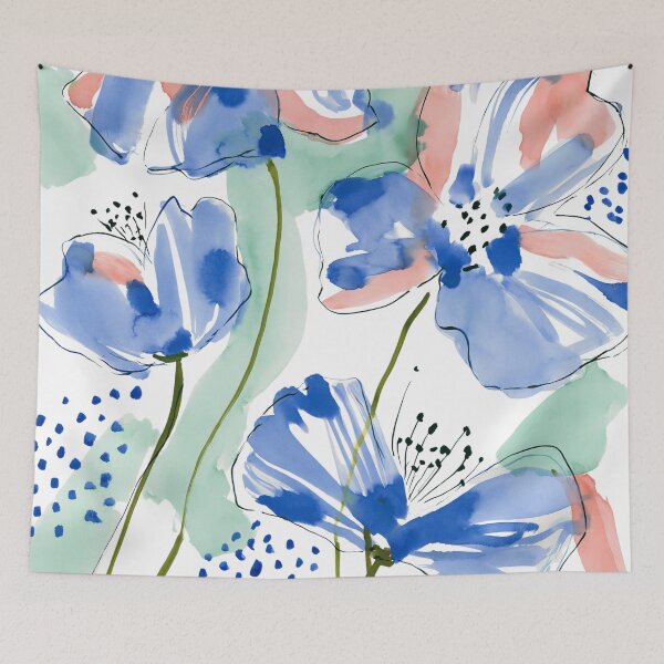 Item preview, Coral & Blue Watercolor Floral Pattern designed and sold by Ramona-Gliga.