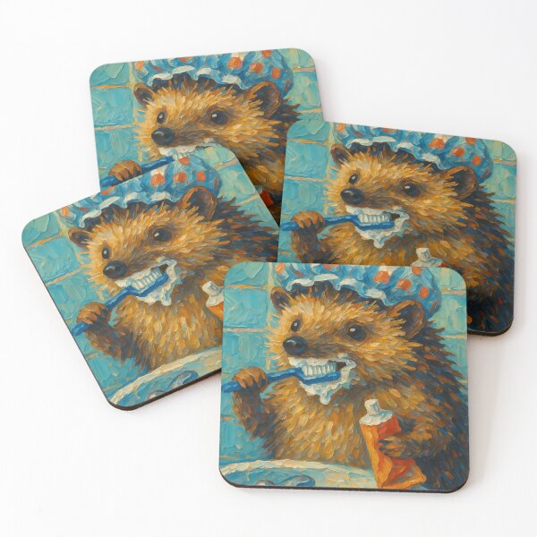 Item preview, Abstract Impasto Painting of Hedgehog's Whimsical Routine | Cute Playful Hedgehog Illustration | Colorful Modern Bathroom Animal Wall Art Print designed and sold by PaintedPixels01.