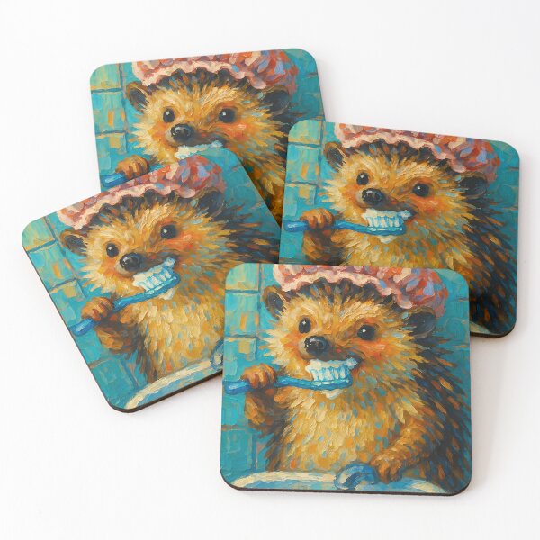 Item preview, Abstract Impasto Painting of Hedgehog's Whimsical Routine | Cute Playful Hedgehog Illustration | Colorful Modern Bathroom Animal Wall Art Print designed and sold by PaintedPixels01.