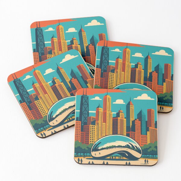 Item preview, Retro Pop Art Poster Illustration of Chicago | Bold Windy City Print with Willis Tower, Cloud Gate & Lake Michigan Skyline | Vintage Urban Wall Art Decor designed and sold by PaintedPixels01.