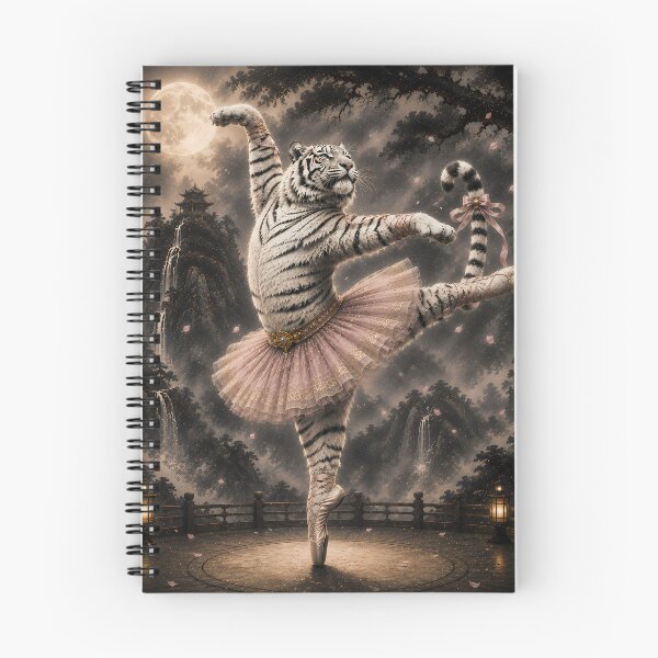 Item preview, Ballet White Tiger Under the Full Moon | Fantasy Animal Art | Graceful Ballerina Tiger Digital Painting designed and sold by ManJiangHong.