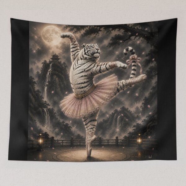 Item preview, Ballet White Tiger Under the Full Moon | Fantasy Animal Art | Graceful Ballerina Tiger Digital Painting designed and sold by ManJiangHong.
