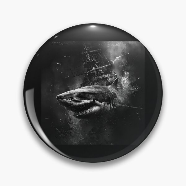 Item preview, Great White Shark and Ghost Ship – Dark Ocean Horror Art designed and sold by inkoutninja.