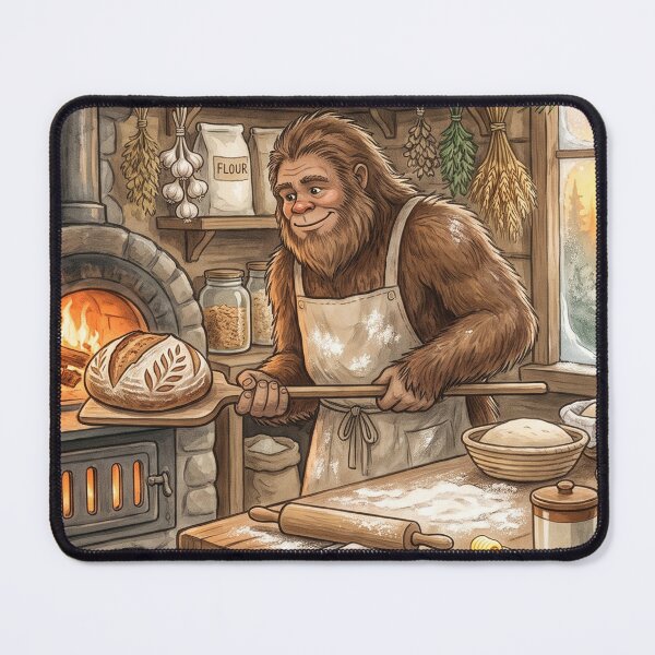 Item preview, Bigfoot's Bread & Butter Club | Cozy Cottagecore Sasquatch Bakery Watercolor designed and sold by Whimwick.