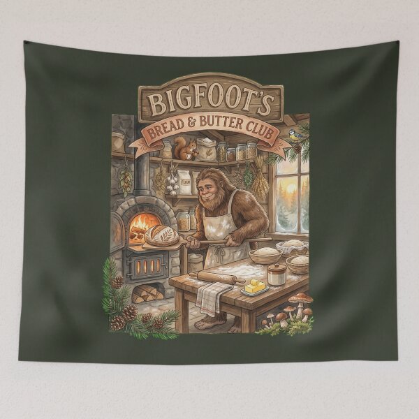 Item preview, Bigfoot's Bread & Butter Club | Cozy Cottagecore Sasquatch Bakery Watercolor designed and sold by Whimwick.