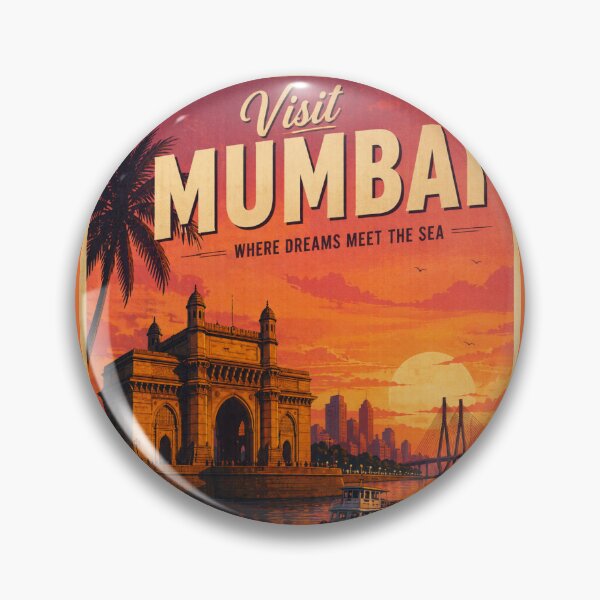Item preview, Visit Mumbai Vintage Travel Poster – Gateway of India Sunset & Sea Link Illustration | India Travel Art designed and sold by Globalcitytees.