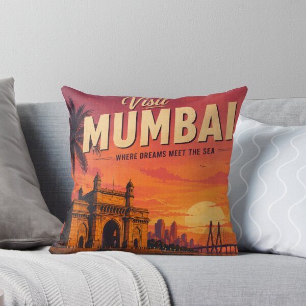 Item preview, Visit Mumbai Vintage Travel Poster – Gateway of India Sunset & Sea Link Illustration | India Travel Art designed and sold by Globalcitytees.