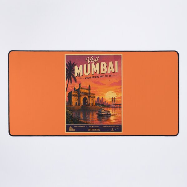 Item preview, Visit Mumbai Vintage Travel Poster – Gateway of India Sunset & Sea Link Illustration | India Travel Art designed and sold by Globalcitytees.