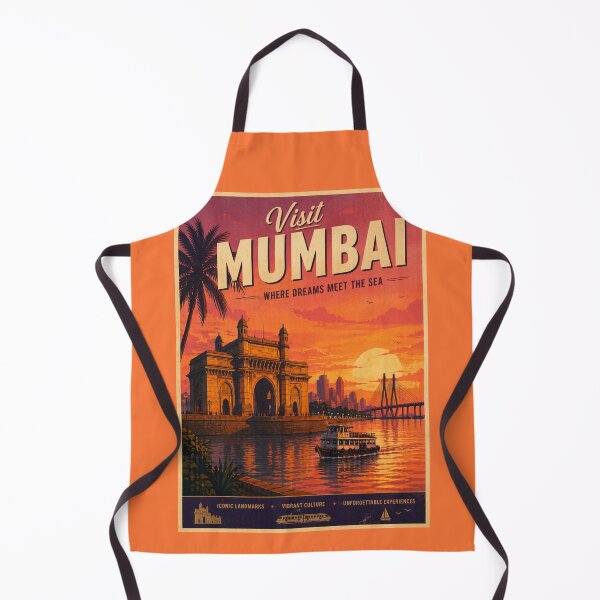 Item preview, Visit Mumbai Vintage Travel Poster – Gateway of India Sunset & Sea Link Illustration | India Travel Art designed and sold by Globalcitytees.