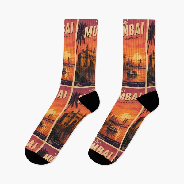 Item preview, Visit Mumbai Vintage Travel Poster – Gateway of India Sunset & Sea Link Illustration | India Travel Art designed and sold by Globalcitytees.