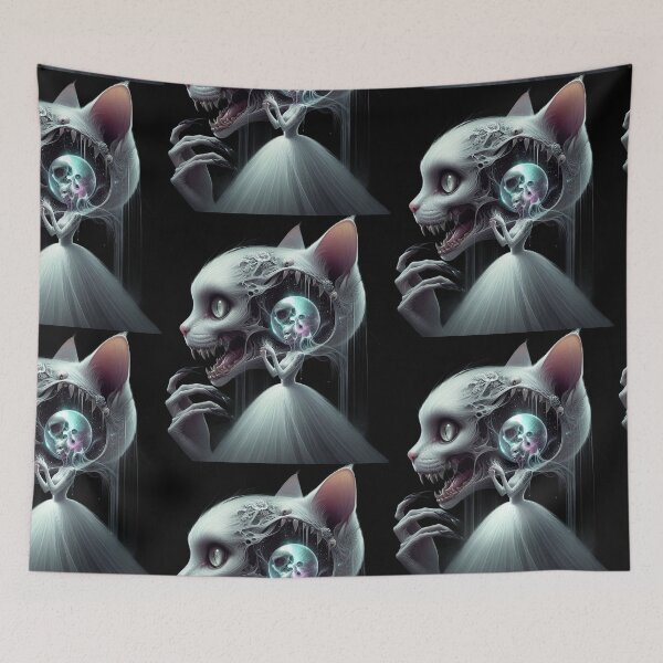 Item preview, Gothic Cat Monster with Crystal Skull Mindscape Art designed and sold by LujziWorld.