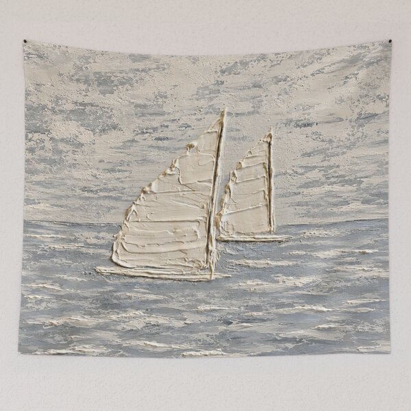 Item preview, Minimalist Coastal Sailboats Textured Seascape Wall Art designed and sold by TheSlowShore.