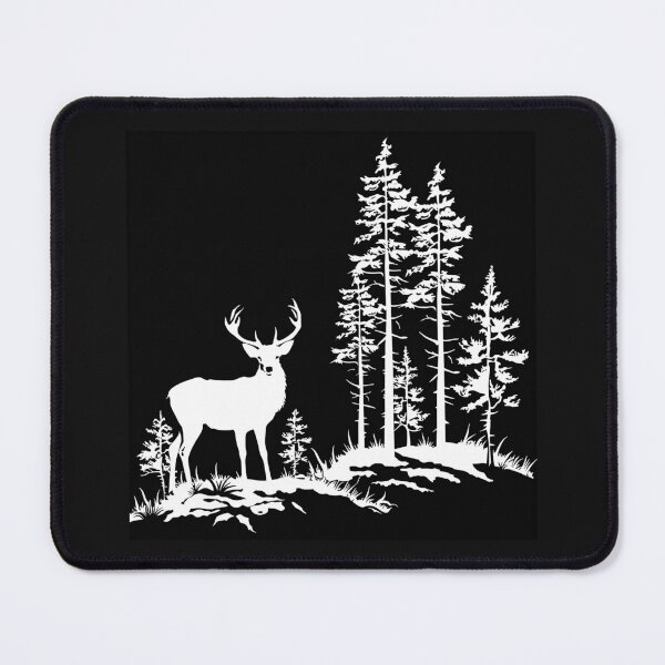 Item preview, Deer in Pine Forest Silhouette – Black and White Woodland Nature Art designed and sold by inkoutninja.