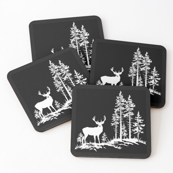 Item preview, Deer in Pine Forest Silhouette – Black and White Woodland Nature Art designed and sold by inkoutninja.