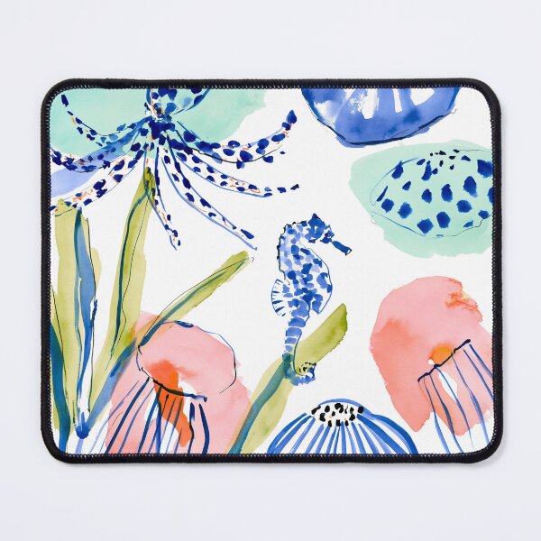 Item preview, Watercolor Sea Garden — Octopus, Seahorse & Jellyfish in Coral & Mint designed and sold by Ramona-Gliga.