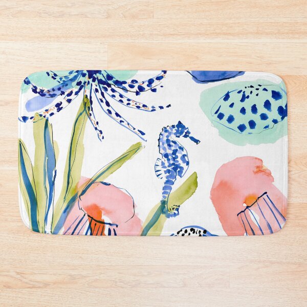 Item preview, Watercolor Sea Garden — Octopus, Seahorse & Jellyfish in Coral & Mint designed and sold by Ramona-Gliga.