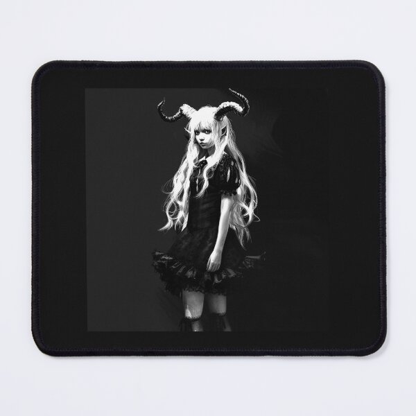 Item preview, Gothic Horned Elf Girl in Black Dress – Dark Fantasy Monochrome Art designed and sold by inkoutninja.
