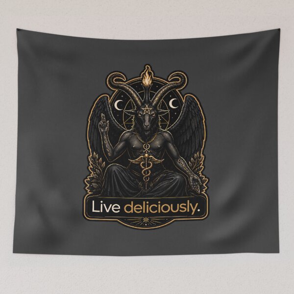 Item preview, Live Deliciously Baphomet Occult Gothic Esoteric Art Print designed and sold by PinUpPizzazz.
