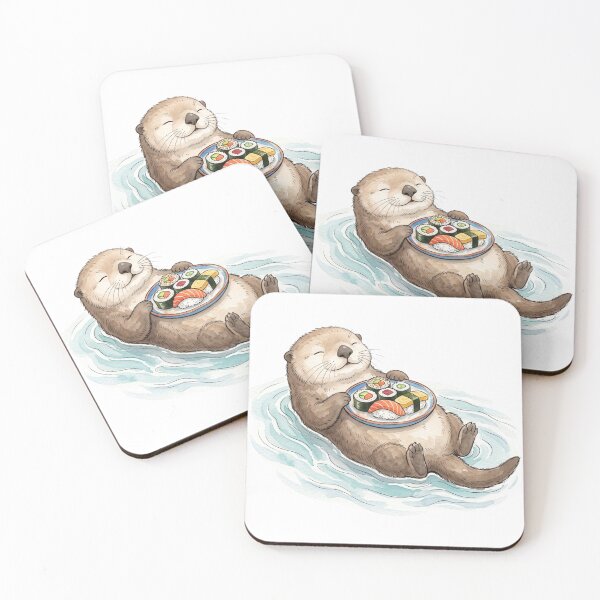 Item preview, Sea Otter Eating Sushi - Japanese Watercolor designed and sold by GreenboyRD.