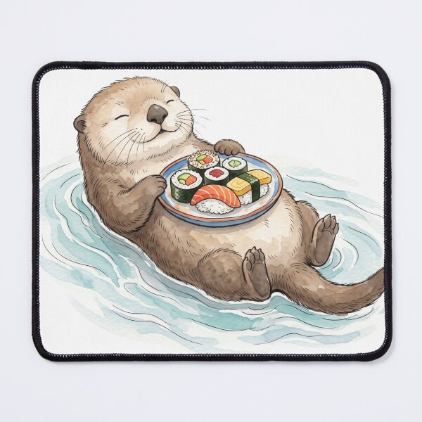 Item preview, Sea Otter Eating Sushi - Japanese Watercolor designed and sold by GreenboyRD.