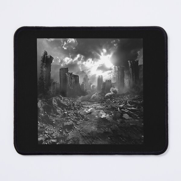 Item preview, Post Apocalyptic Ruined City – Black and White Dystopian Landscape Art designed and sold by inkoutninja.