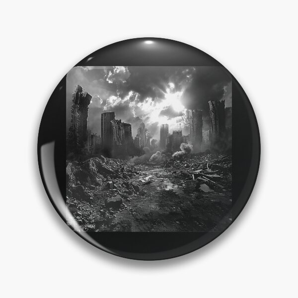 Item preview, Post Apocalyptic Ruined City – Black and White Dystopian Landscape Art designed and sold by inkoutninja.