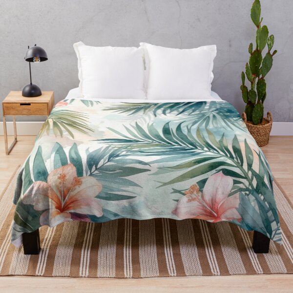 Aperçu de l'œuvre Peach Tropical Flowers And Palm Leaves créée et vendue par SeaStarAlex.