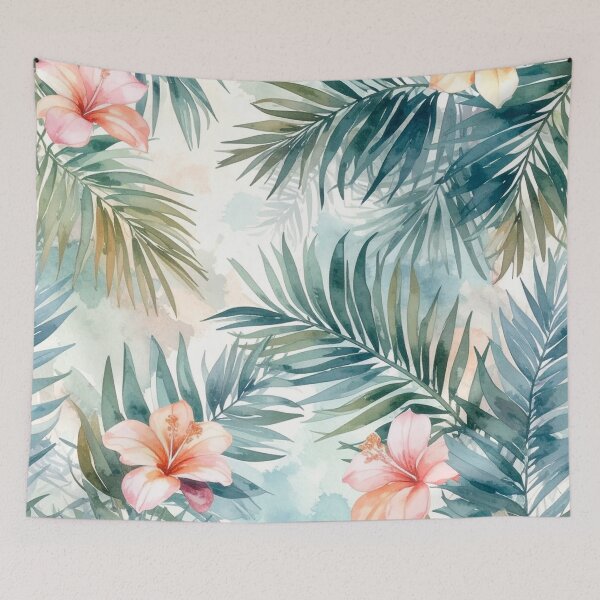 Item preview, Peach Tropical Flowers And Palm Leaves designed and sold by SeaStarAlex.