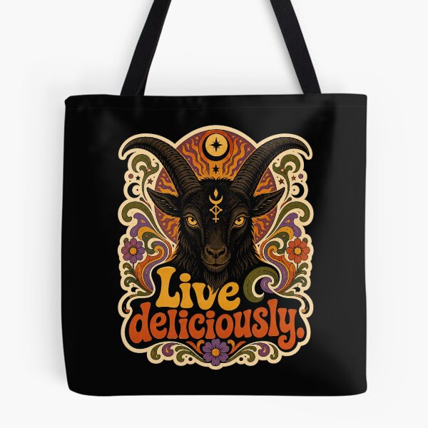 Item preview, Live Deliciously Retro Psychedelic Occult Baphomet Art Print designed and sold by PinUpPizzazz.
