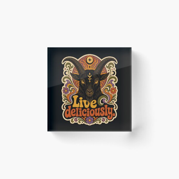 Item preview, Live Deliciously Retro Psychedelic Occult Baphomet Art Print designed and sold by PinUpPizzazz.