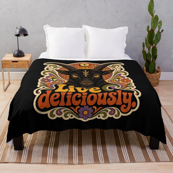 Item preview, Live Deliciously Retro Psychedelic Occult Baphomet Art Print designed and sold by PinUpPizzazz.
