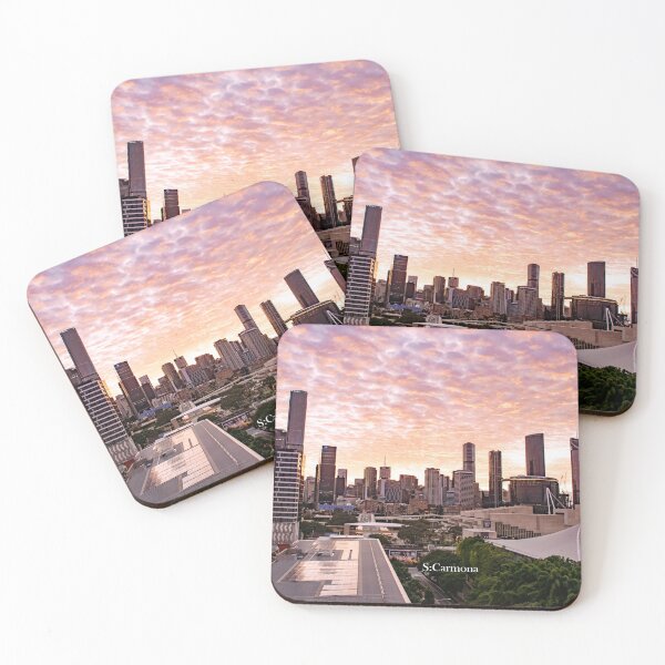 Item preview, Brisbane City Skyline Golden Sunset Cityscape Art designed and sold by AuraInkSC.