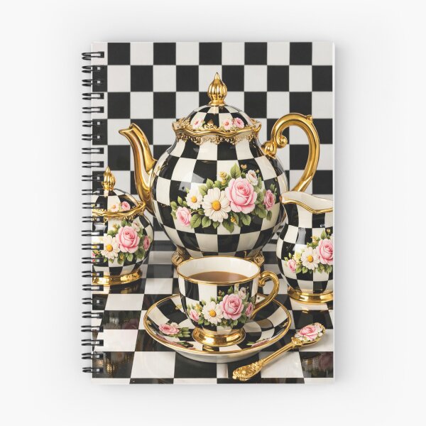 Item preview, Checkered Floral Gold‑Trimmed Tea Set Elegance designed and sold by Mindful56.