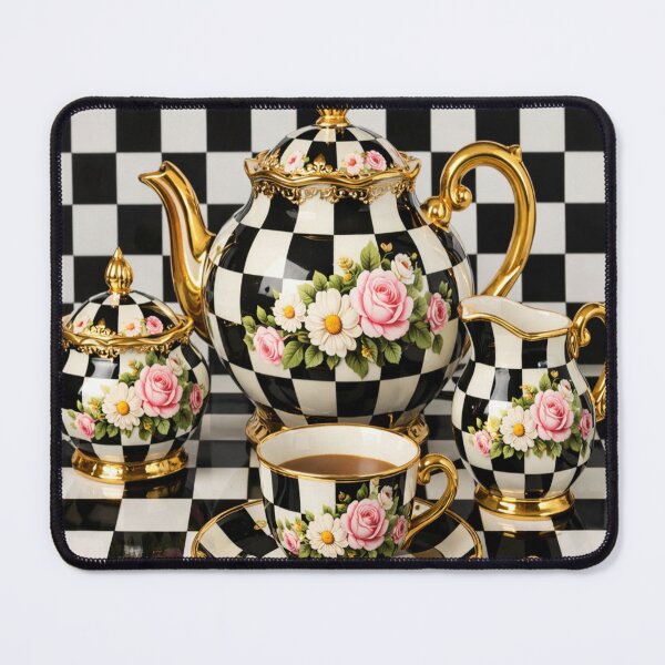 Item preview, Checkered Floral Gold‑Trimmed Tea Set Elegance designed and sold by Mindful56.