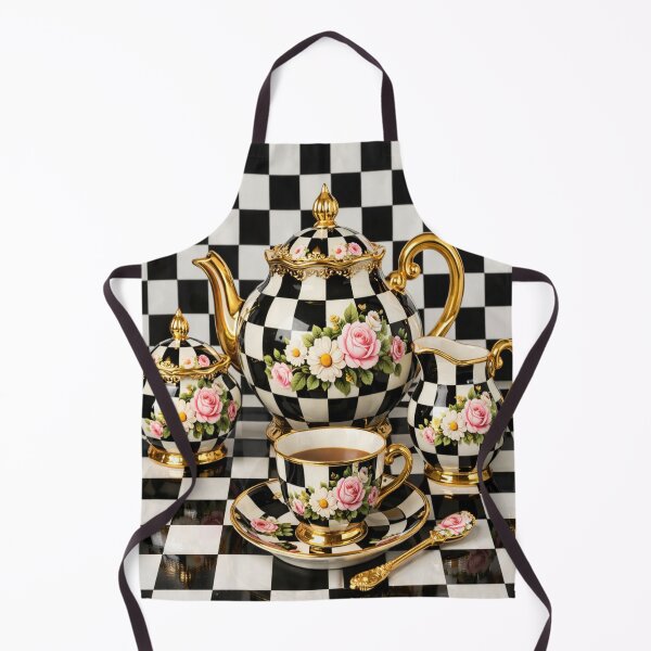 Item preview, Checkered Floral Gold‑Trimmed Tea Set Elegance designed and sold by Mindful56.
