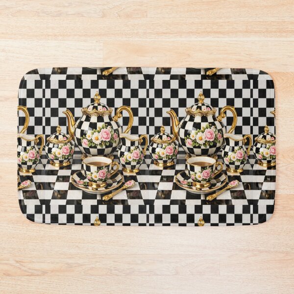 Item preview, Checkered Floral Gold‑Trimmed Tea Set Elegance designed and sold by Mindful56.