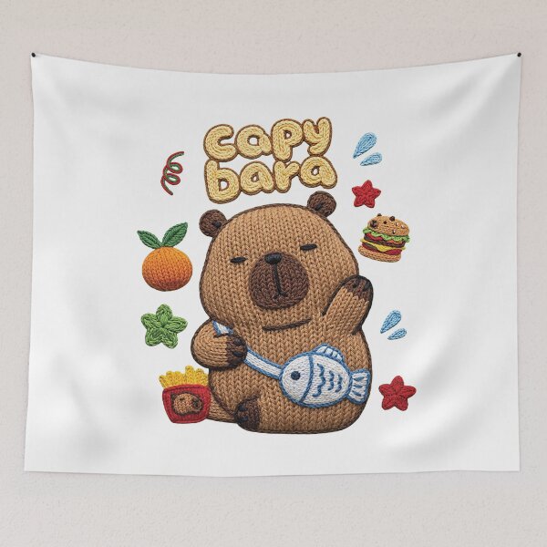 Item preview, Cute Knitted Capybara With Fish And Food designed and sold by TOM JACK.