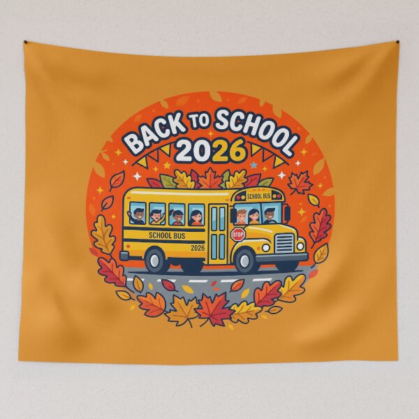 Item preview, Back to School Bus 2026 Autumn Leaves Banner designed and sold by SplashTastic.