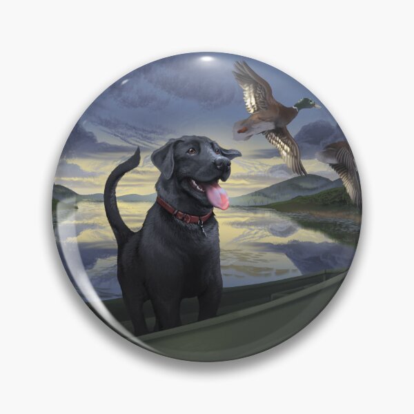 Item preview, Black Labrador in Fishing Boat with Ducks (dusk) designed and sold by JaybirdArtCreations.