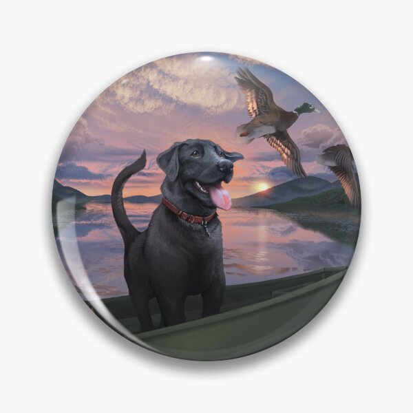 Item preview, Black Labrador in Fishing Boat with Ducks (sunset) designed and sold by JaybirdArtCreations.