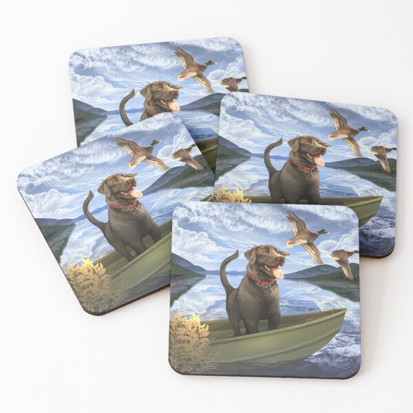 Item preview, Black Labrador in Fishing Boat with Ducks (noon) designed and sold by JaybirdArtCreations.