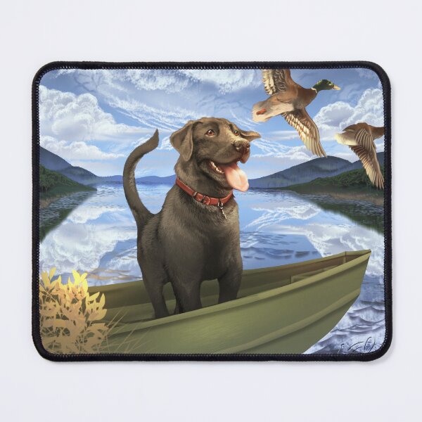 Item preview, Black Labrador in Fishing Boat with Ducks (noon) designed and sold by JaybirdArtCreations.