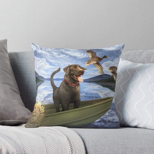Item preview, Black Labrador in Fishing Boat with Ducks (noon) designed and sold by JaybirdArtCreations.