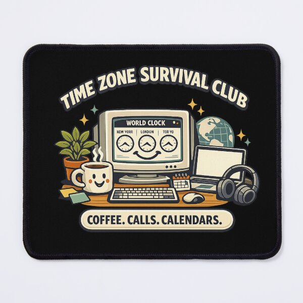 Item preview, Time Zone Survival Club – Coffee Calls Calendars – Remote Work Humor designed and sold by Concrete Coffee Studio.