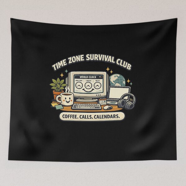 Item preview, Time Zone Survival Club – Coffee Calls Calendars – Remote Work Humor designed and sold by Concrete Coffee Studio.