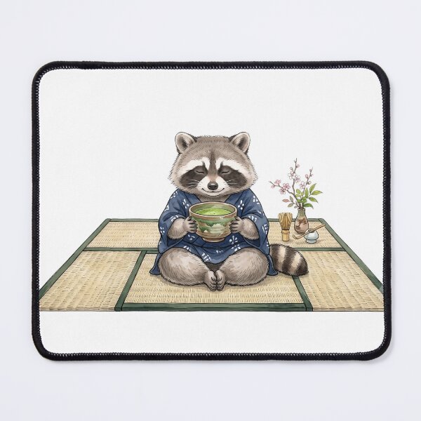 Item preview, Raccoon Drinking Matcha - Japanese Watercolor designed and sold by GreenboyRD.