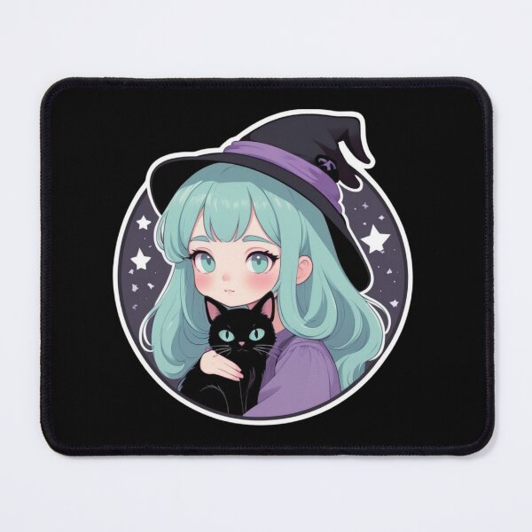Item preview, Anime Witch Girl and Black Cat Halloween designed and sold by Soluna Studio.