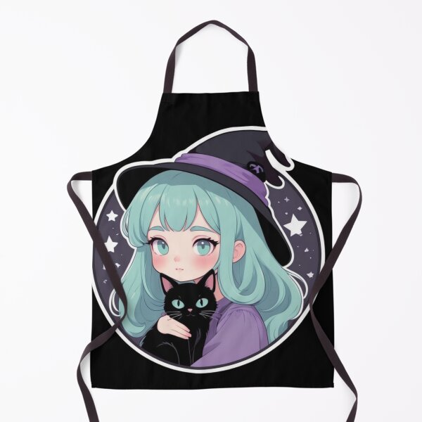 Item preview, Anime Witch Girl and Black Cat Halloween designed and sold by Soluna Studio.