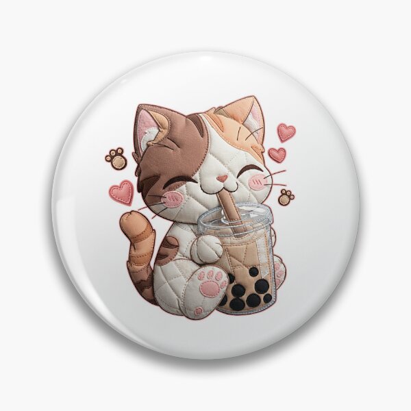 Item preview, Kawaii Quilted Cat Drinking Boba Milk Tea designed and sold by TOM JACK.